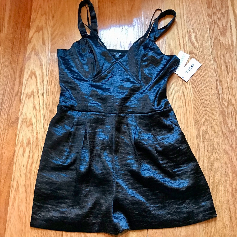 SALE Jet Black Satin Romper by Guess